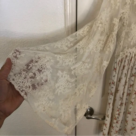 Denim Supply Ralph Lauren Bohemian Printed Tea Dress Lace Flare Sleeves Prairie - Picture 7 of 14